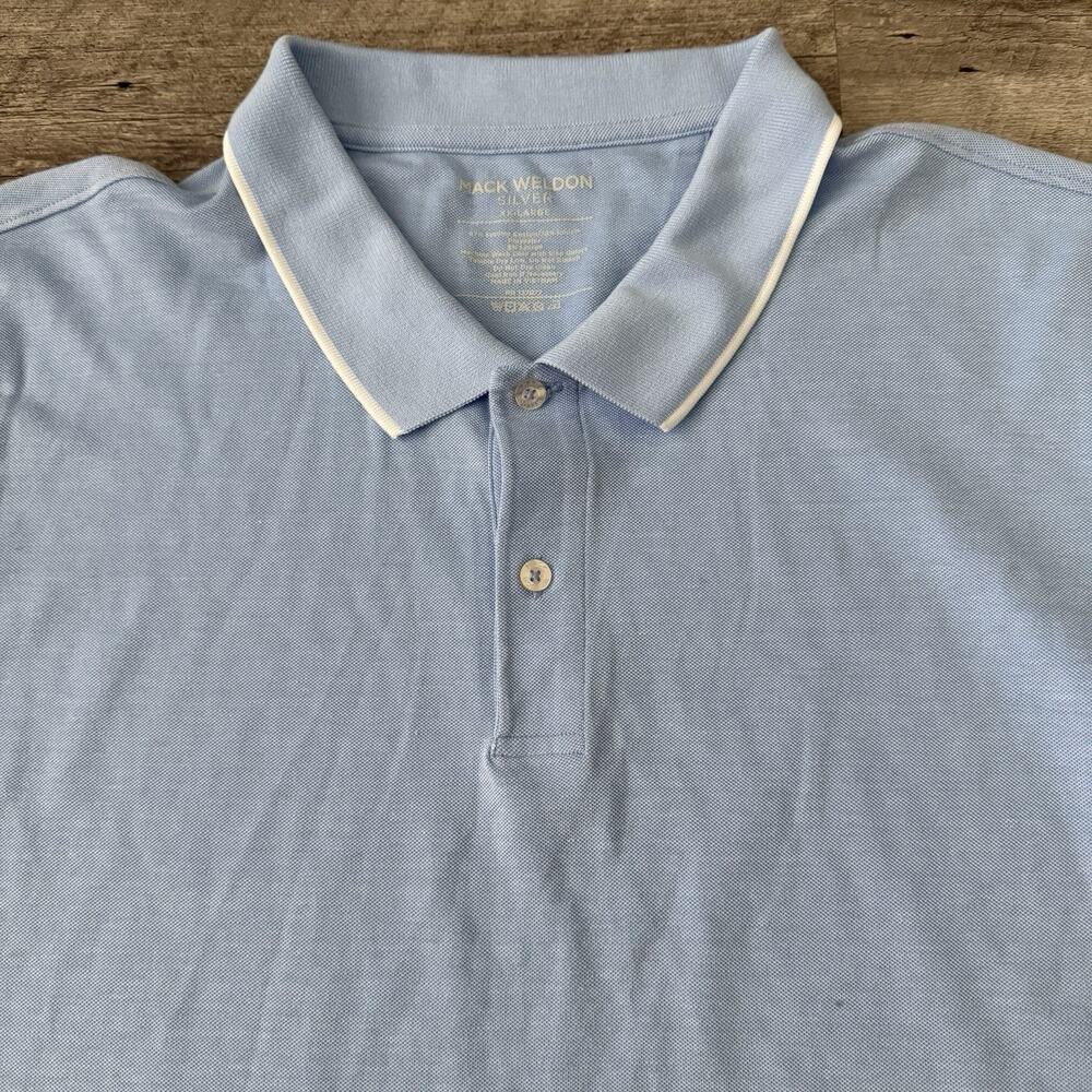 Mack Weldon Silver Shirt Mens XXL Blue Ringer Pique Polo Pima Blend Lightweight